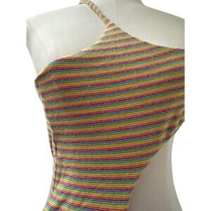 FP Toast Swim Cutout One Piece Swimsuit Rainbow Ribbed SZ XL